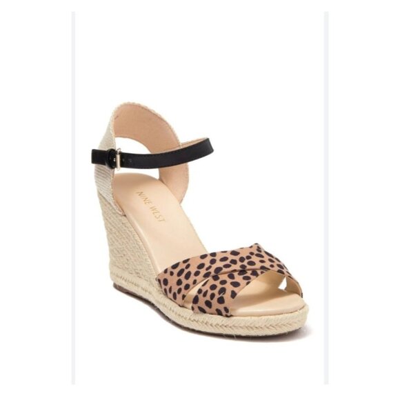 Nine West Joydyn Cheetah Print Espadrille Wedge Sandals Ankle Strap Size 7.5 - Picture 1 of 13